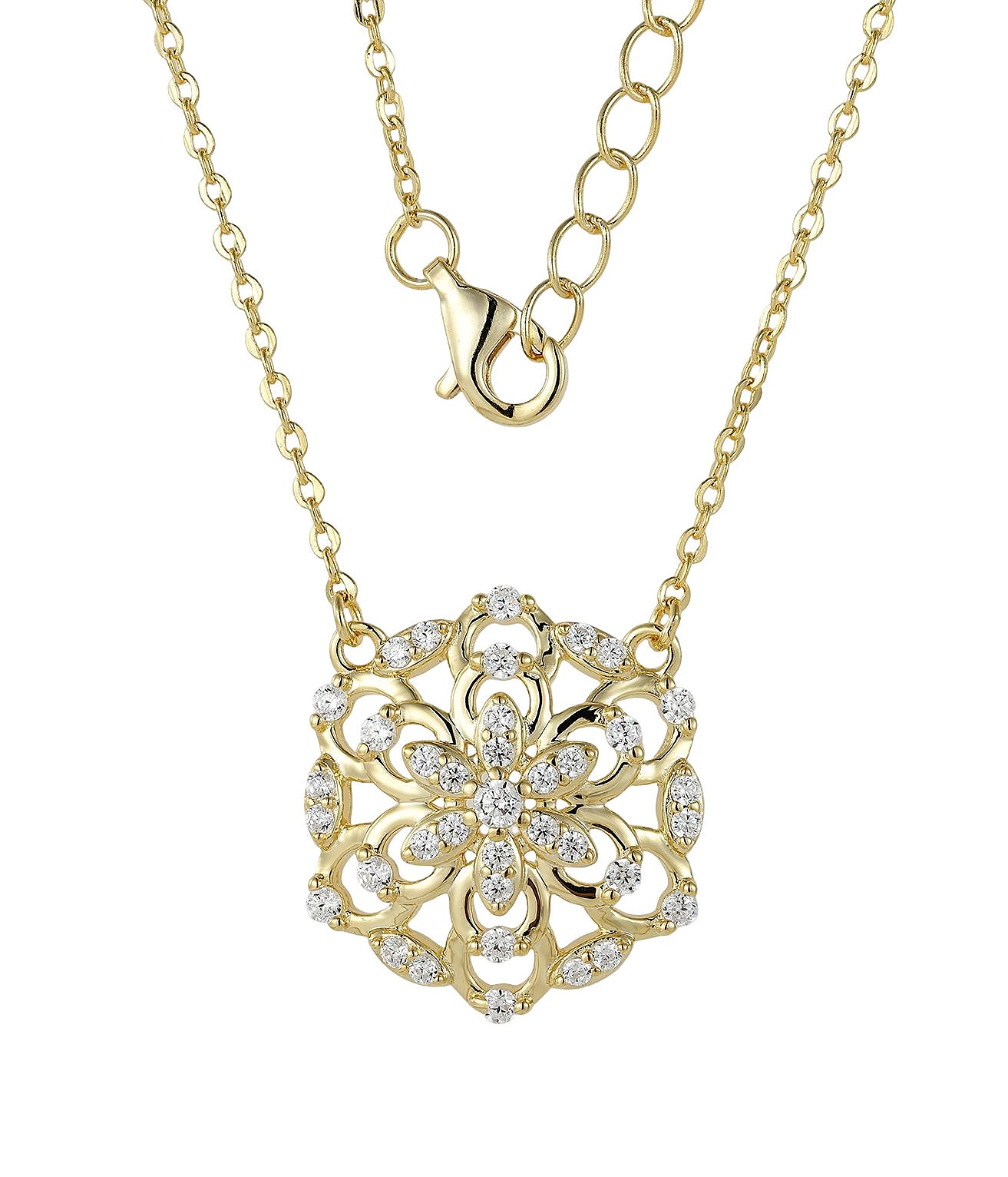 Sterling Silver Gold Plated Snowflake Shape With CZ Necklace