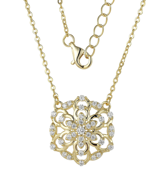 Sterling Silver Gold Plated Snowflake Shape With CZ Necklace
