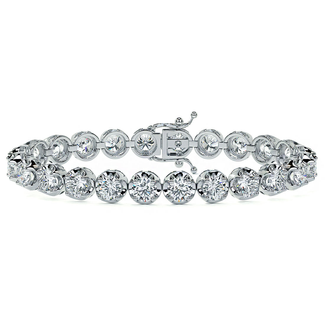 14K Buttercup Round Setting Diamond Tennis Bracelet