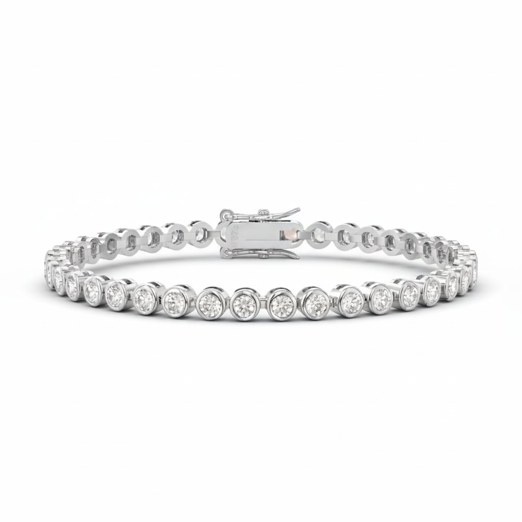 Sterling Silver Bezel Set Round Stone Tennis Bracelet