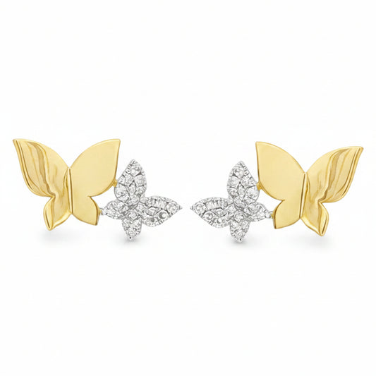Titanium Post Two Tone Double Butterfly CZ Stud Earring