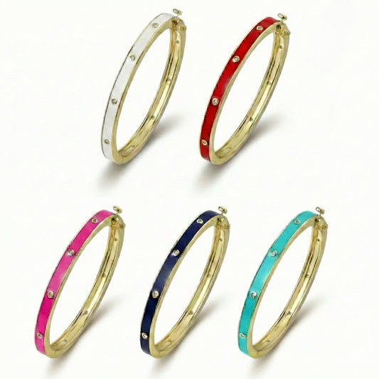 Gold Plated CZ Bangle - Enamel Accent Bracelet