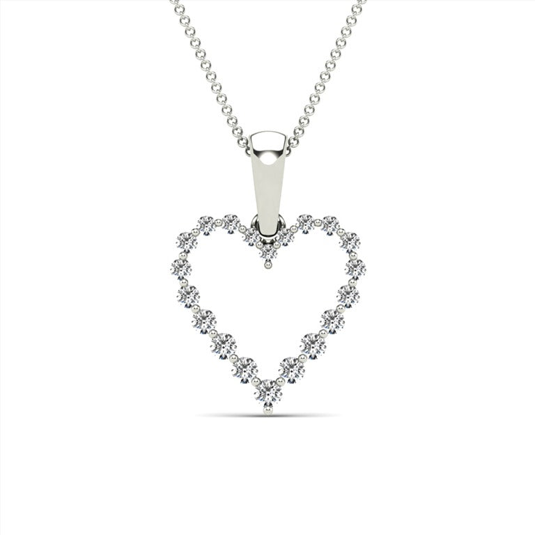 14K White Gold Two-Prong Open Heart Pendant Necklace