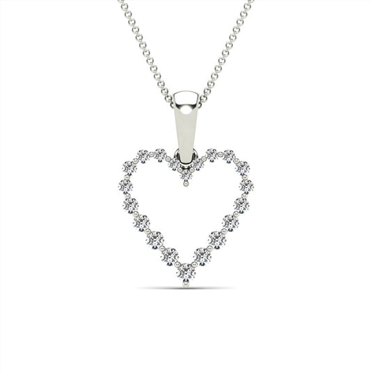 14K White Gold Two-Prong Open Heart Pendant Necklace