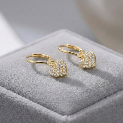 Pavé Heart Earrings - Hypoallergenic Surgical Steel Gold Plated Cubic Zirconia Leverback Earrings