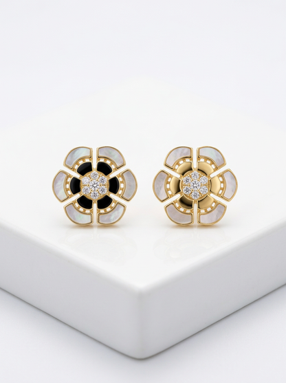 Sterling Silver Mother of Pearl With CZ Stud Earrings