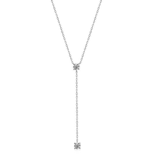 Sterling Silver Gold Plated CZ Double Solitaire Lariat Necklace