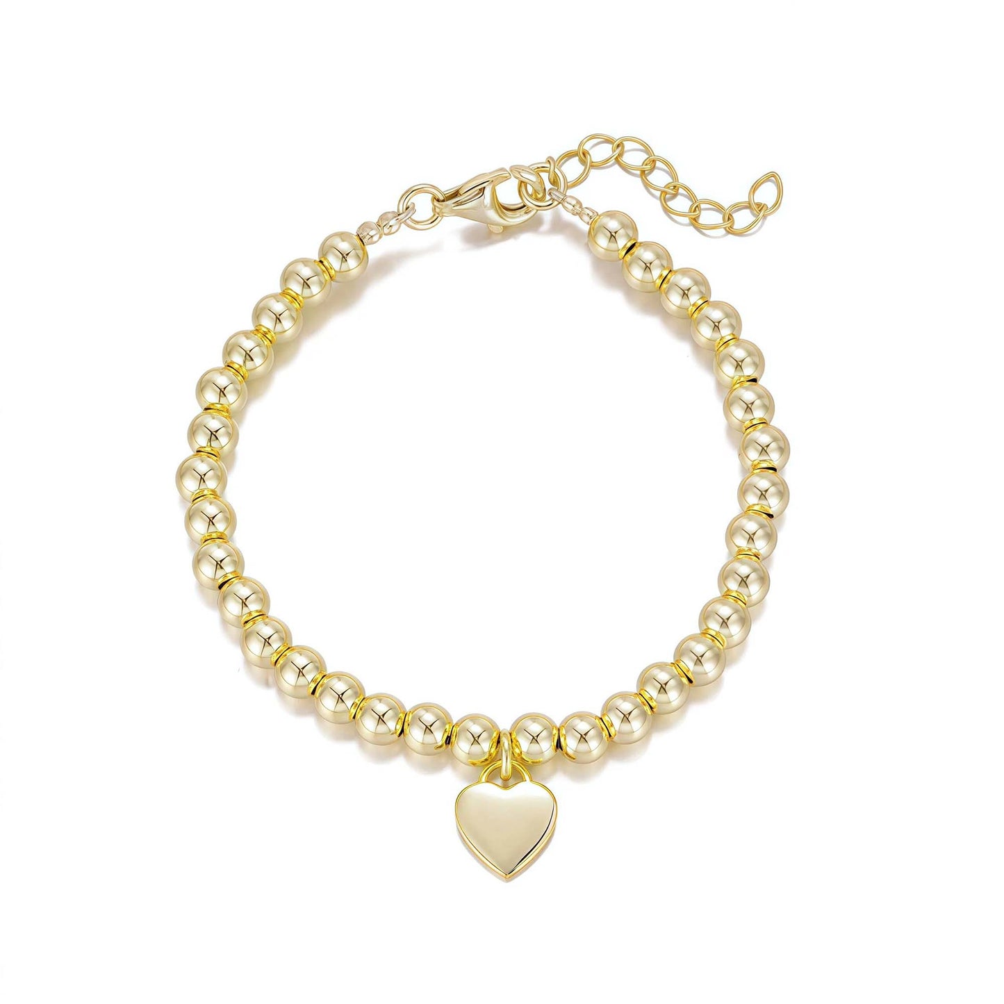 Sterling Silver Gold-Plated Balls Bracelet with Center Heart