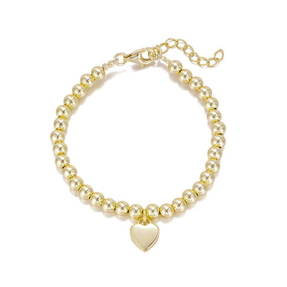 Sterling Silver Gold-Plated Balls Bracelet with Center Heart