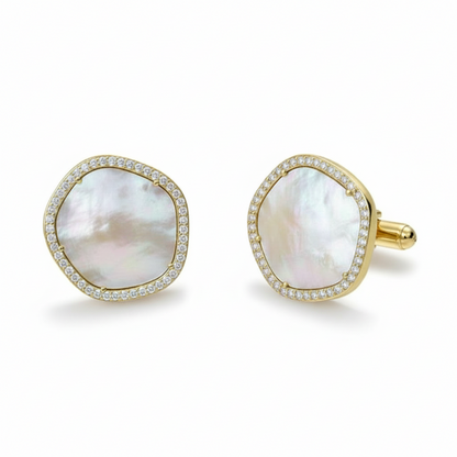 Sterling Silver CZ Border Mother of Pearl 22mm Cufflinks
