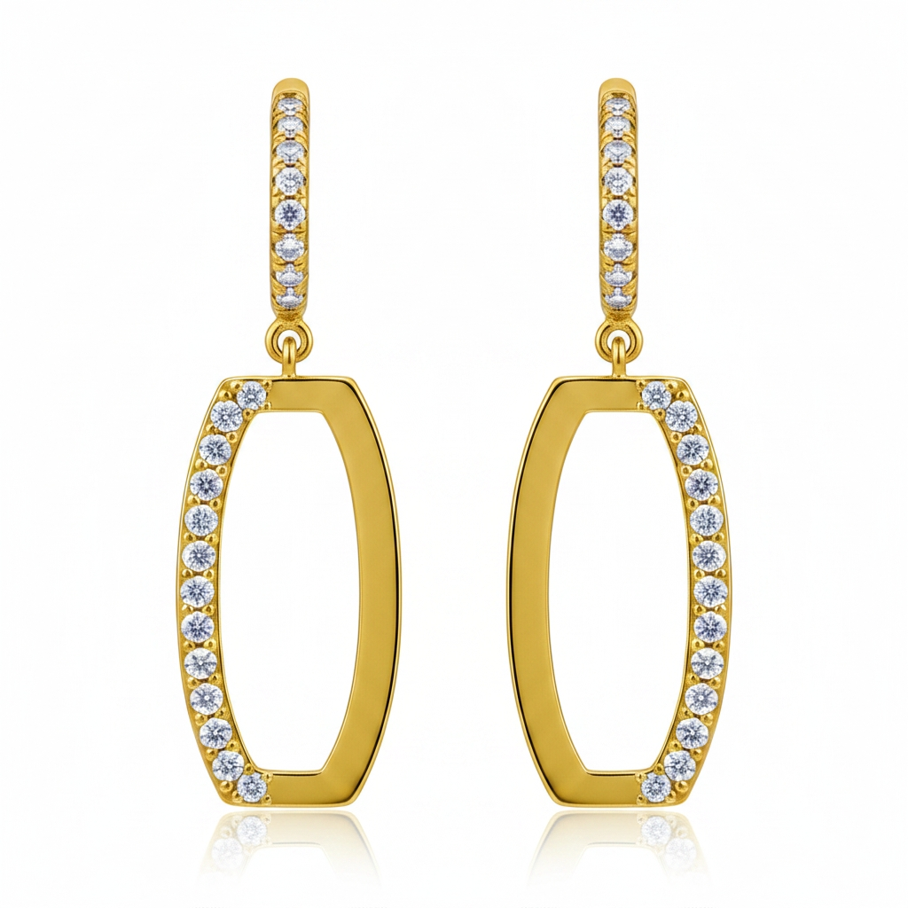 Titanium Post Two Tone CZ Hanging Earring