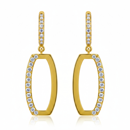 Titanium Post Two Tone CZ Hanging Earring