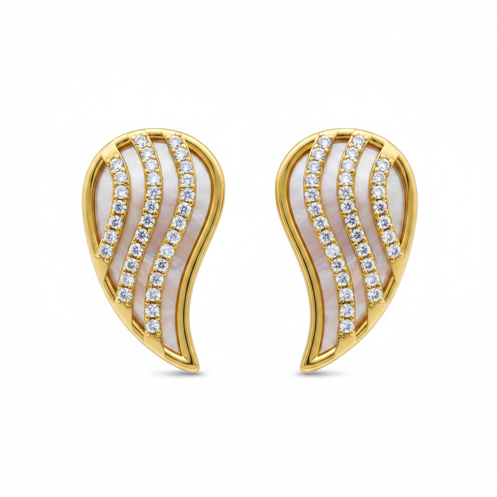 Sterling Silver Gold Plated Mother of Pearl Teardrop Stud Earring
