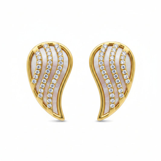 Sterling Silver Gold Plated Mother of Pearl Teardrop Stud Earring