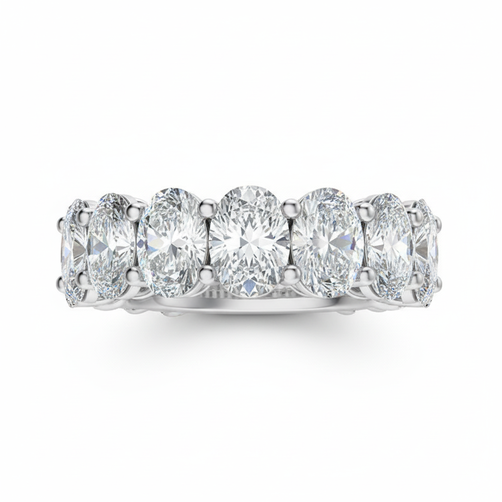 14K Gold 7 Stone Oval CVD Diamond Ring