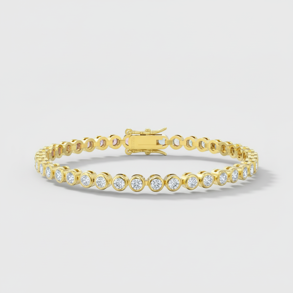 Sterling Silver Bezel Set Round Color Stone Tennis Bracelet