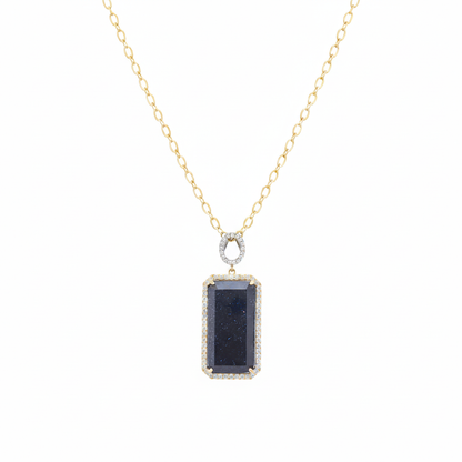 Gold Plated Blue Sandstone Rectangle Pendant Necklace