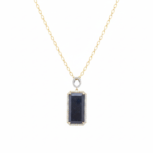 Gold Plated Blue Sandstone Rectangle Pendant Necklace