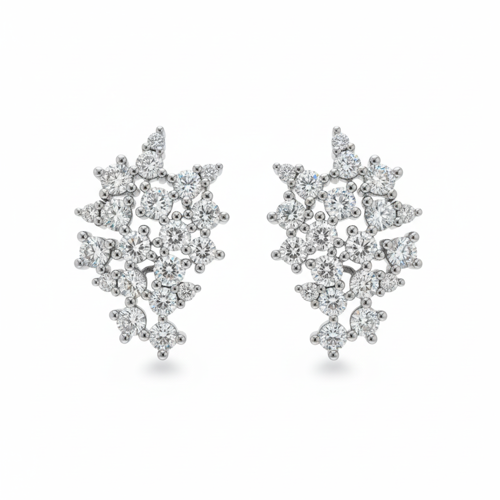14K Lab Grown Diamond 40 Stone Cluster Earrings