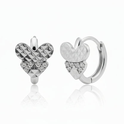 14K Gold Diamond Cut Heart CZ Huggie Earrings