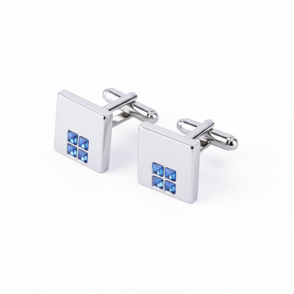 Square Cufflinks with Four Blue Off Center Stones