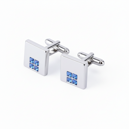 Square Cufflinks with Four Blue Off Center Stones