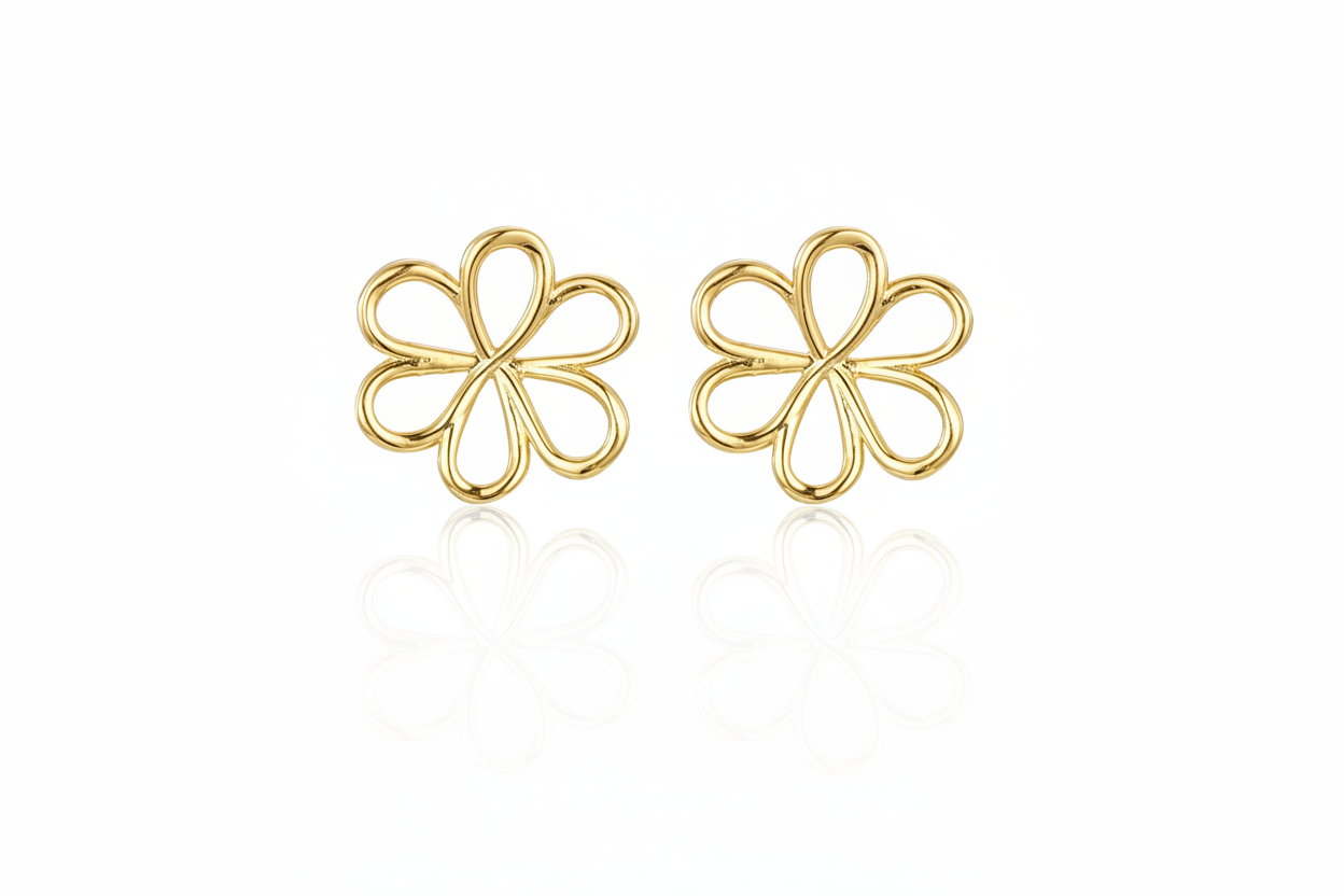 Gold-plated Surgical Steel Outline Flower Stud Earrings