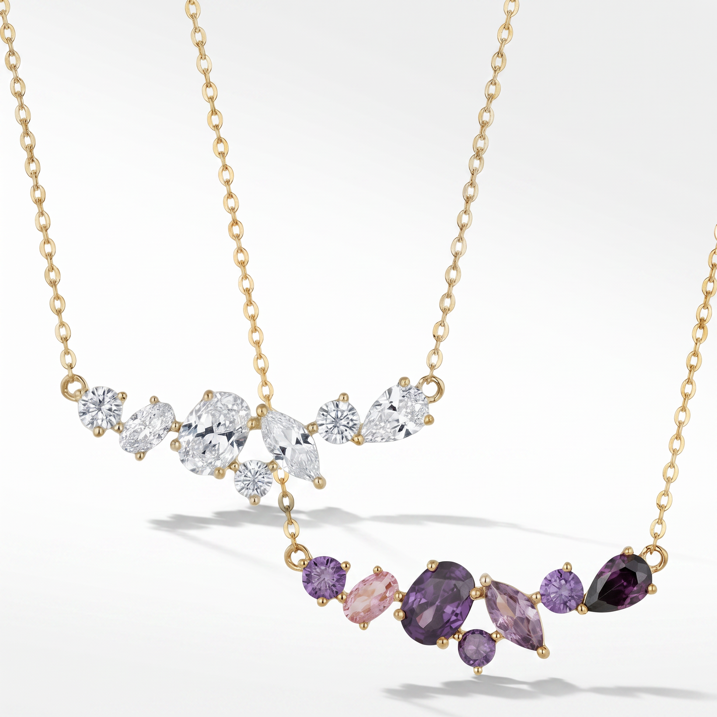 Multi-Stone CZ Cluster Bar Necklace