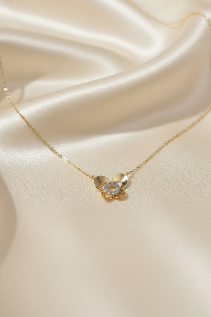 10K Gold Micropave Diamond Butterfly Necklace