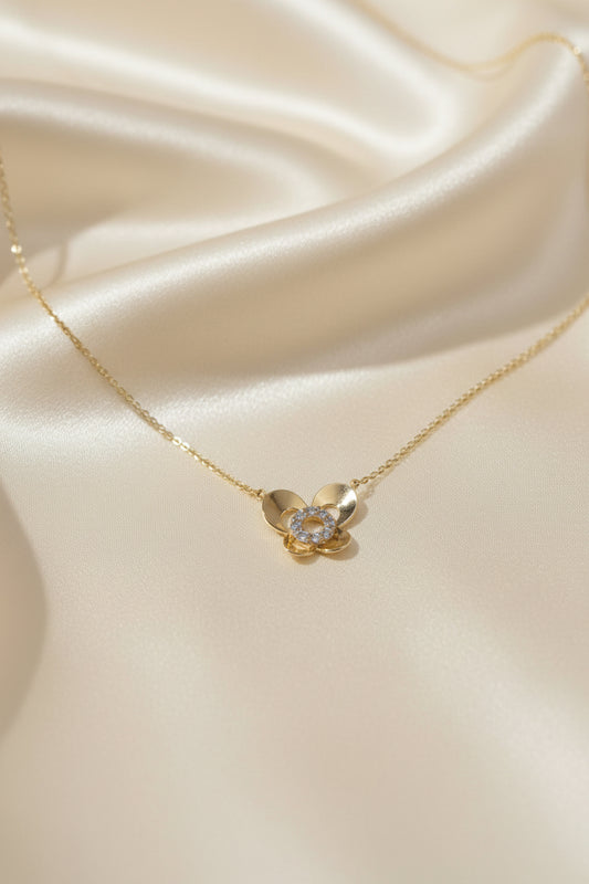 10K Gold Micropave Diamond Butterfly Necklace