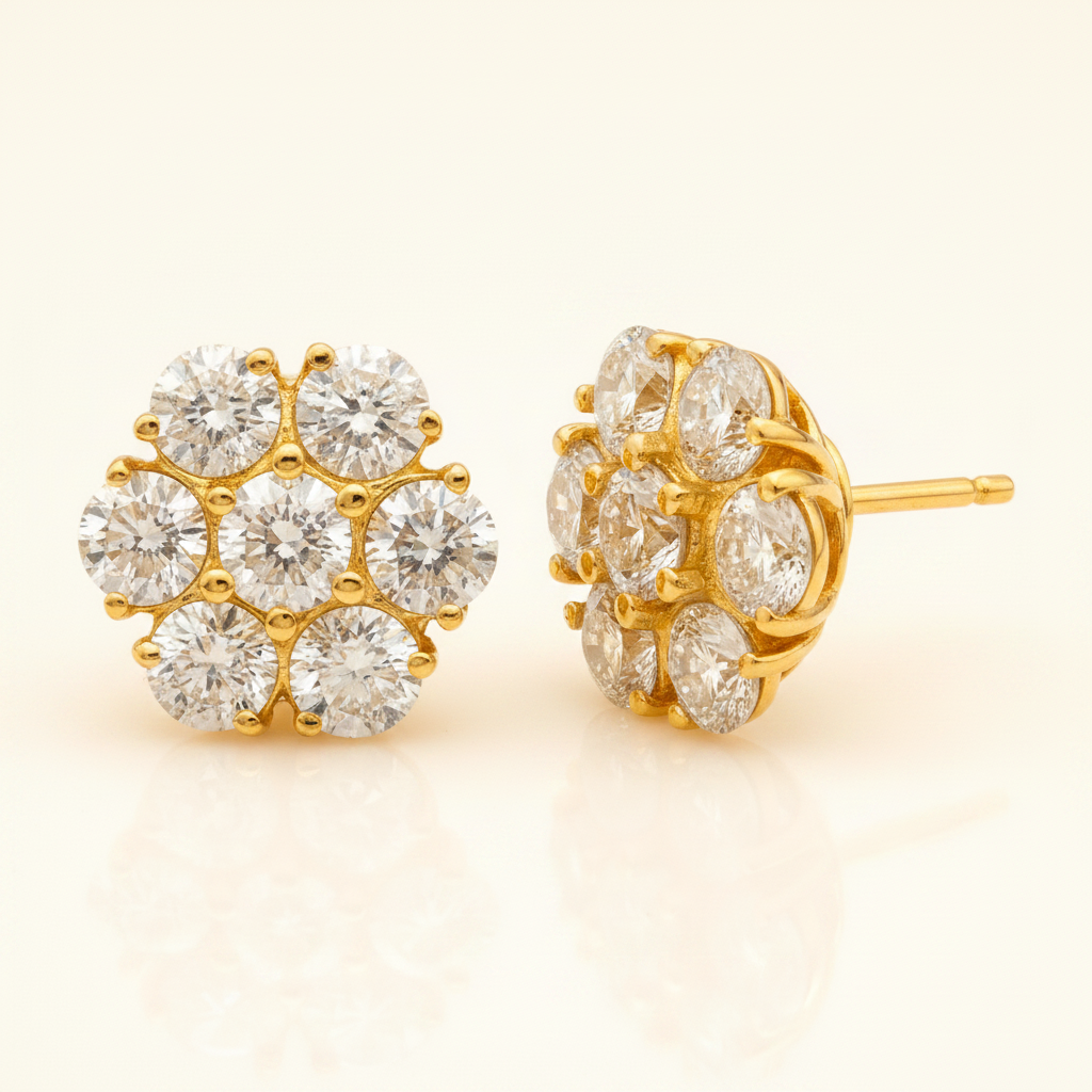 14K 7 Lab Grown Diamond Flower Cluster Earrings