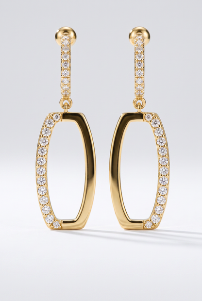 Titanium Post Two Tone CZ Hanging Earring