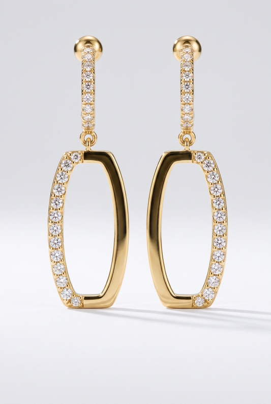 Titanium Post Two Tone CZ Hanging Earring