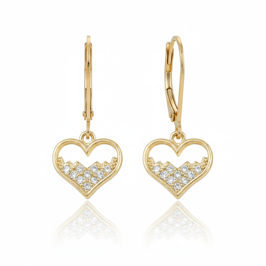 Kids Gold Plated Sprinkled Heart Earrings - Hypoallergenic Surgical Steel