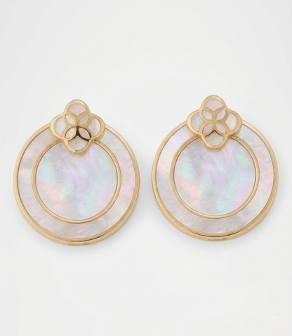 Gold Plated Sterling Silver Round Mother of Pearl Floral Overlay Stud Earrings