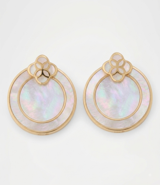 Gold Plated Sterling Silver Round Mother of Pearl Floral Overlay Stud Earrings