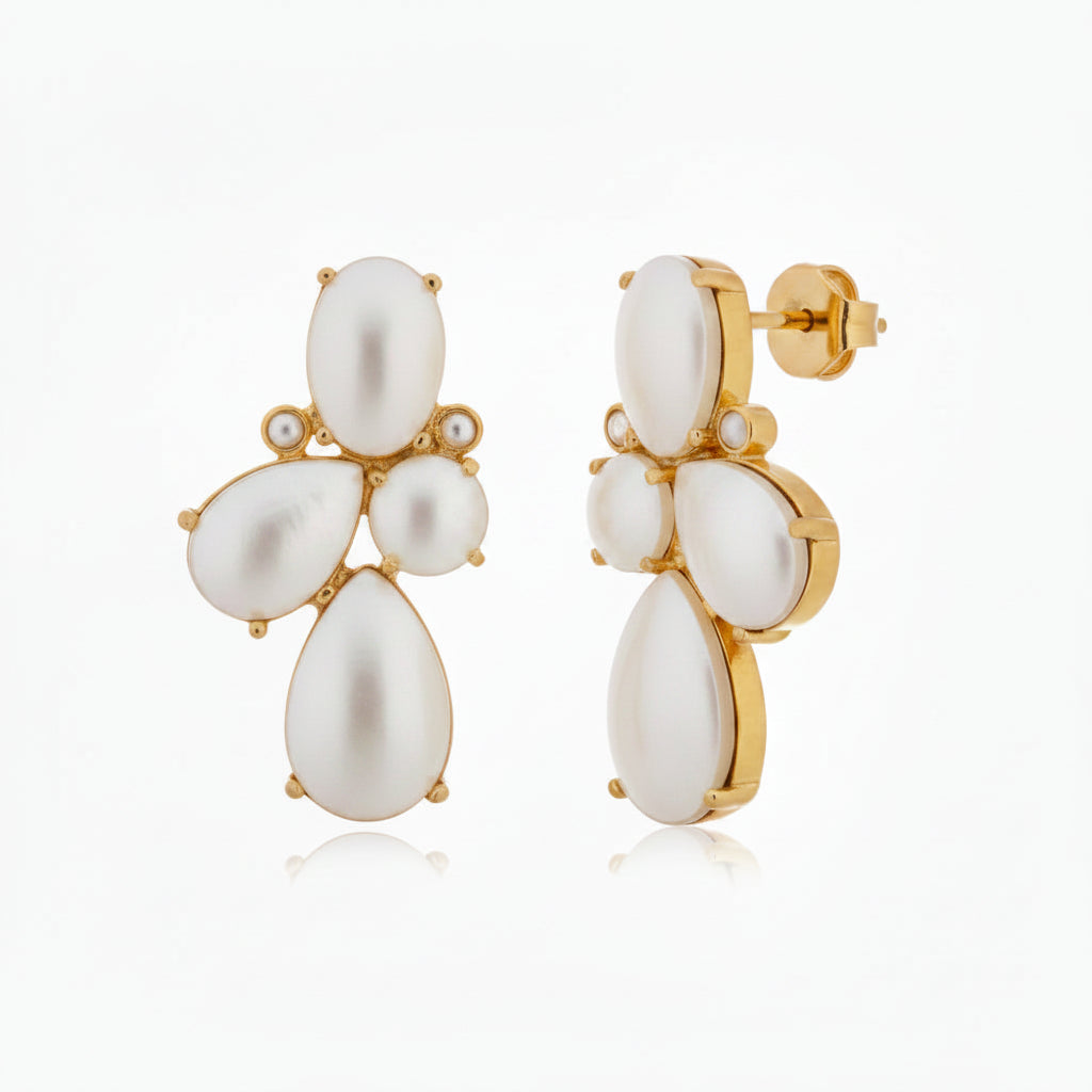 Sterling Silver Gold Plated Multishaped Mother of Pearl Stud Earring