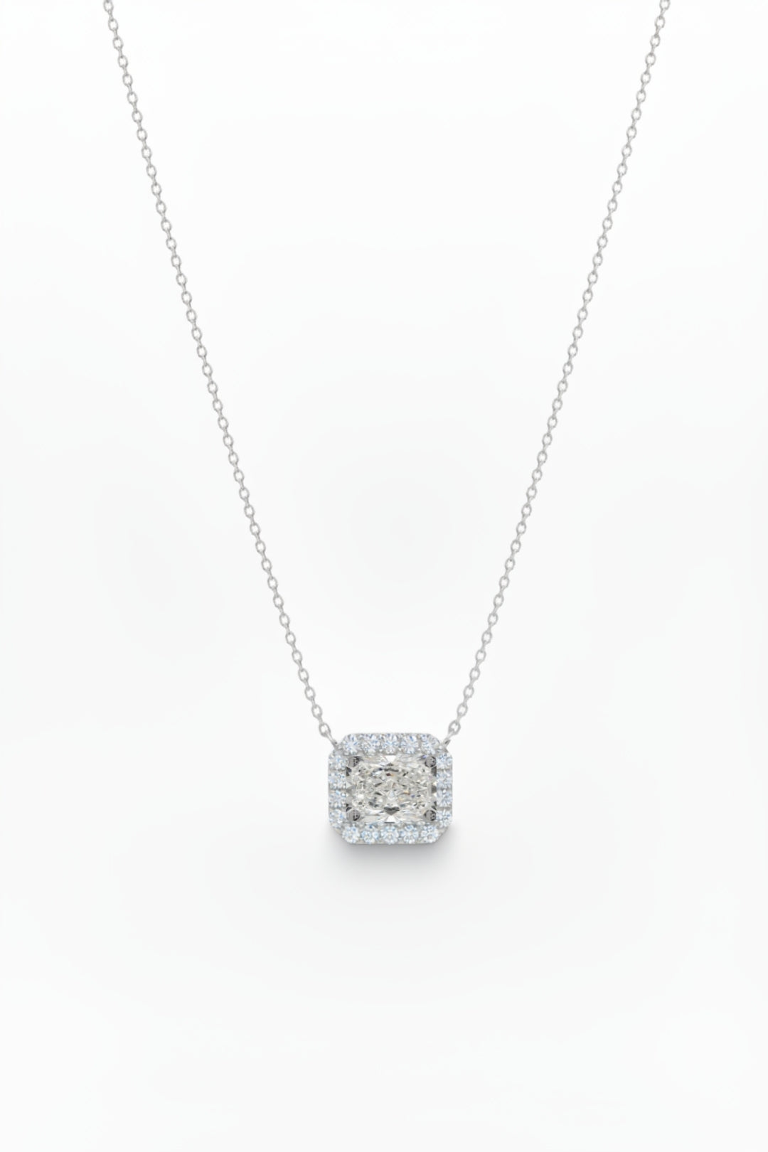 14K Radiant or Emerald Cut Halo CVD Lab Grown Diamond Necklace