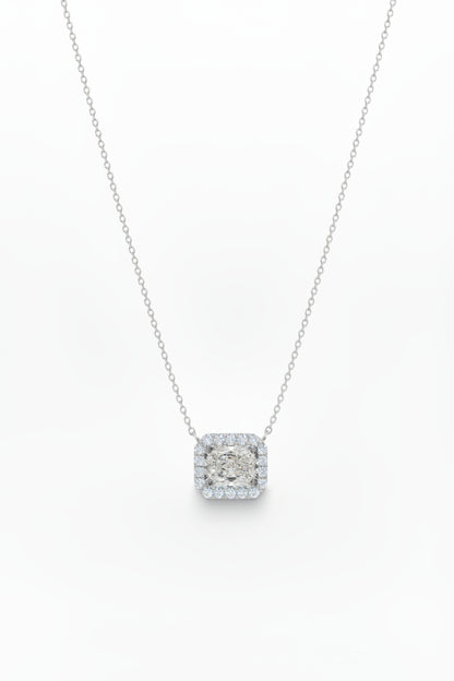 14K Radiant or Emerald Cut Halo CVD Lab Grown Diamond Necklace