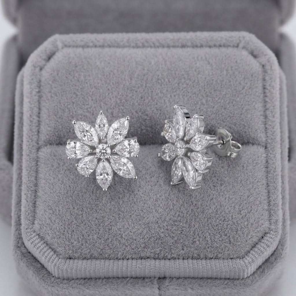 CZ Flower Cluster Stud Earrings