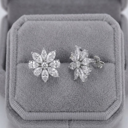 CZ Flower Cluster Stud Earrings