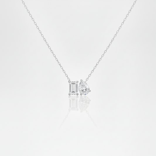 14K Emerald Cut and Pear Shaped Two Stone Lab Grown Diamond Necklace
