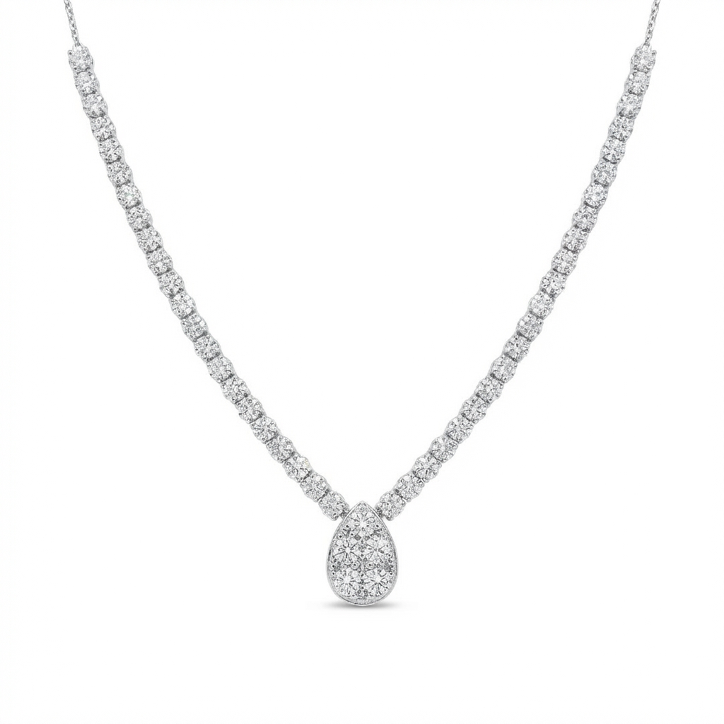 Teardrop Center Natural Diamond Necklace