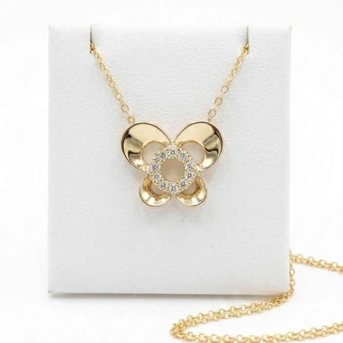 10K Gold Micropave Diamond Butterfly Necklace