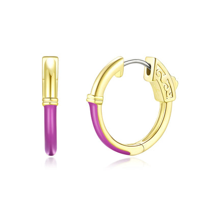 Surgical Steel Gold Plated Round Half Enamel Hoops
