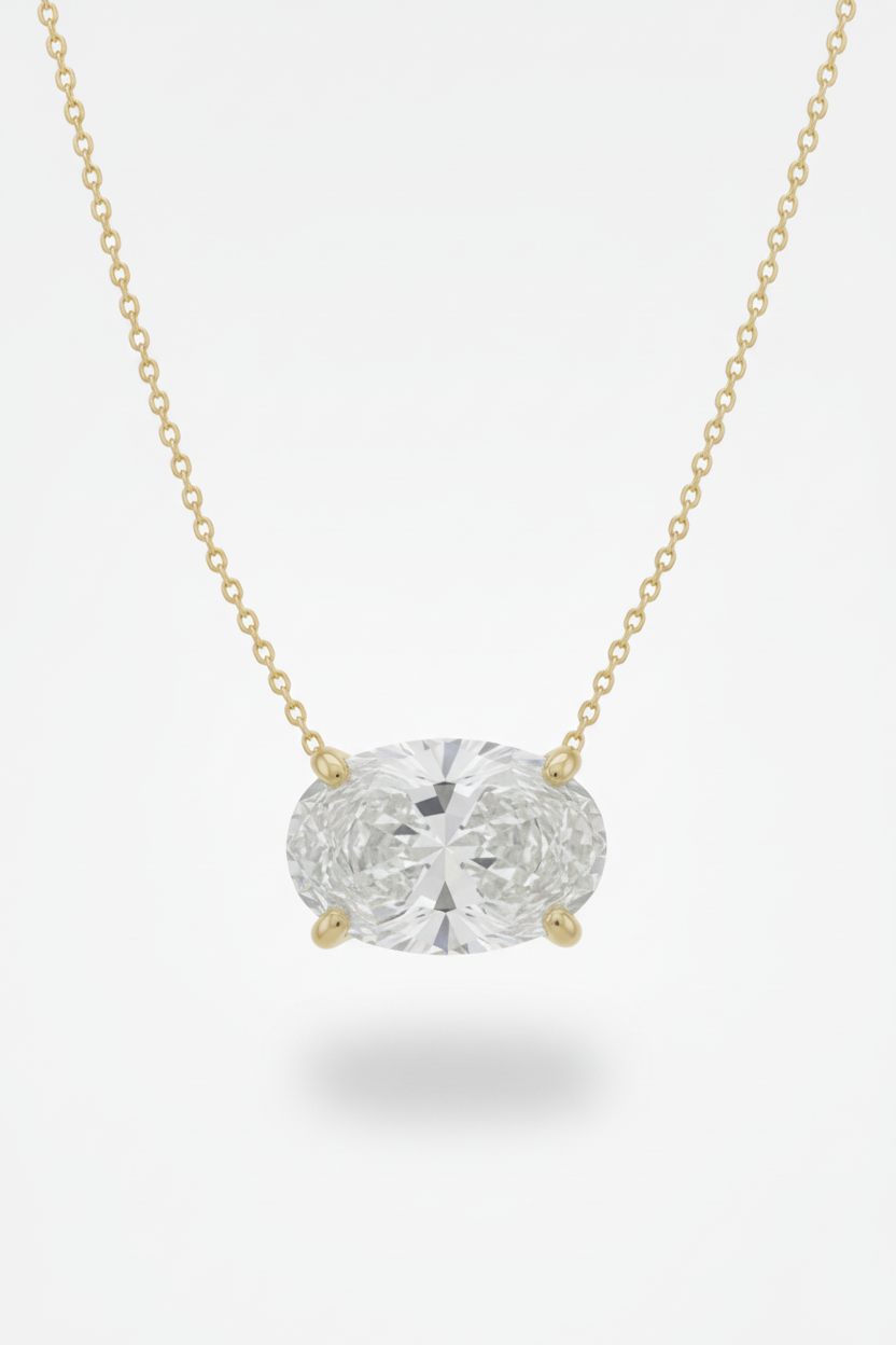 14k Gold Lab Grown Oval Shaped Diamond Solitaire Necklace