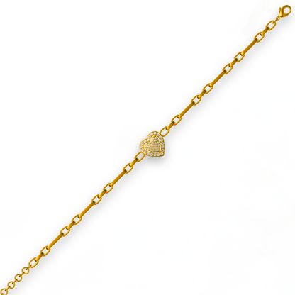 Gold-plated Sterling Silver Link Chain With Center CZ Heart Bracelet