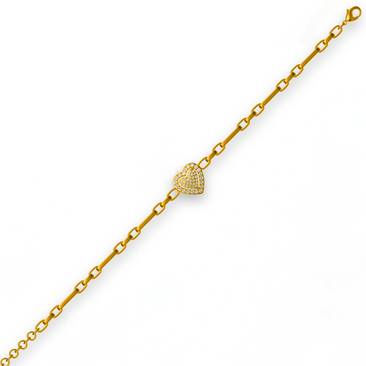 Gold-plated Sterling Silver Link Chain With Center CZ Heart Bracelet