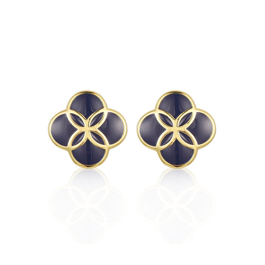 Gold plated Surgical Steel Blue Enamel Clover Stud Earrings