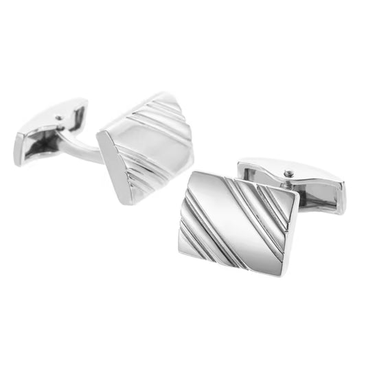 Rectangular Diagonal Striped Cufflinks
